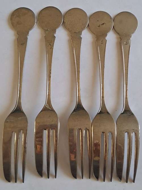 WW1 Propaganda effort vintage souvenir - Set of 5 x dessert fork - ` For fome and country` -