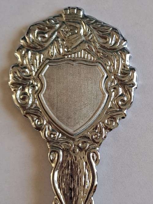 Vintage souvenir spoon -Blank plaque -  helm A/flat