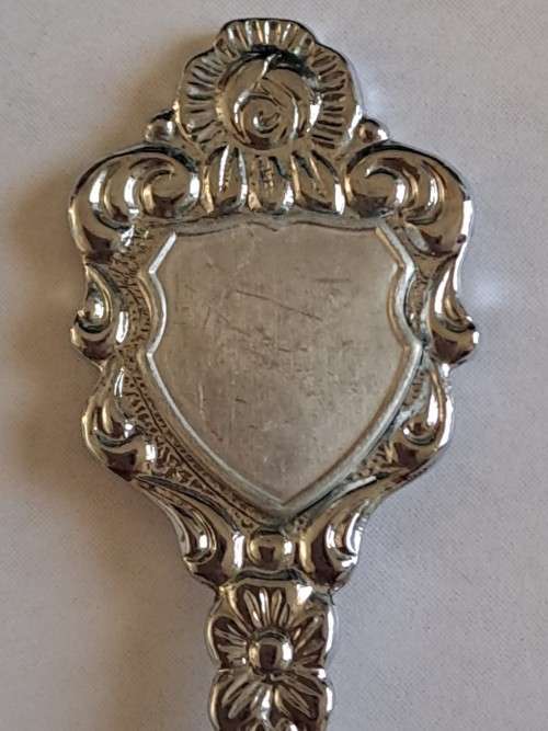 Vintage souvenir spoon -Blank plaque - rose
