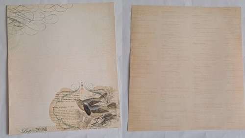 1 Piece unused - double sided paper -  30cm x 30cm - bird/writing