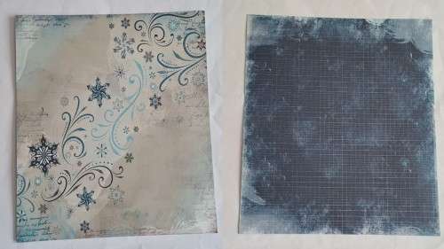 1 Piece unused -  double sided paper  30cm x 30cm - blue paisley/dark blue grid
