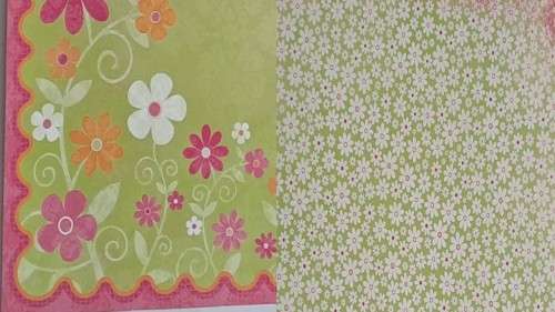 1 Piece unused -  double sided paper  30cm x 30cm  - flower pink/flower green