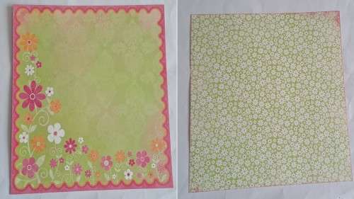 1 Piece unused -  double sided paper  30cm x 30cm  - flower pink/flower green