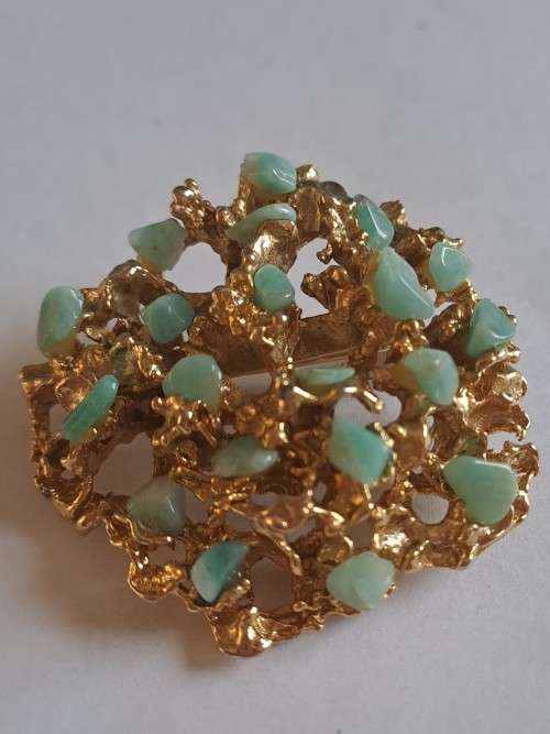 Vintage gold plated (?) turquoise brooch