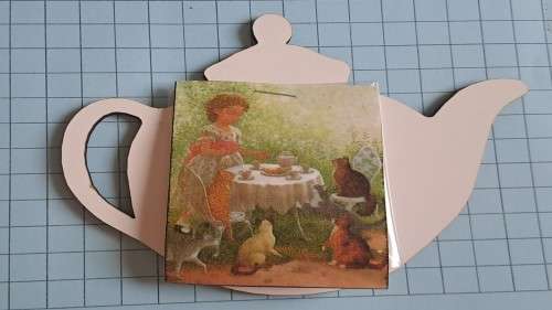 Tea pot magnet with 2 `decorative` teabags attached  - `Cats`