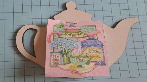 Tea pot magnet with 2  `decorative` teabags attached  - `Pink teas`