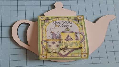 Tea pot magnet with 2  `decorative` teabags attached  - `Get well soon