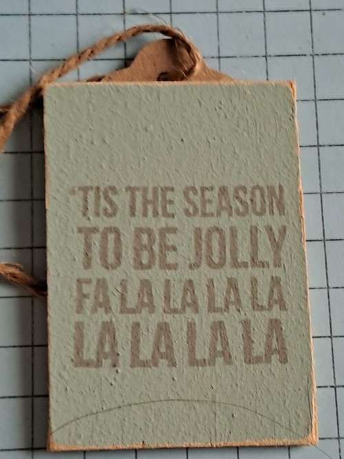 Wooden Christmas tag/decoration with message +/- 12cm - brown rope
