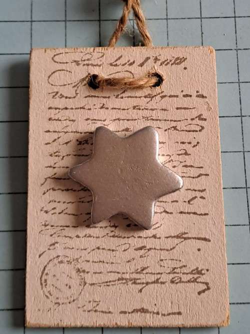 Wooden tag/decoration - silver star