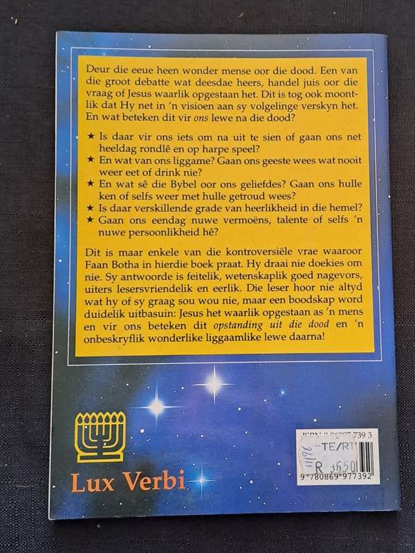 Faan Botha -  Die Lewe na die dood - paperback/softcover - pages  190  - edition 1998
