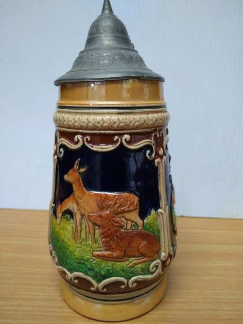 Vintage Jäger and Dirnd`l Stein with Pewter Lid