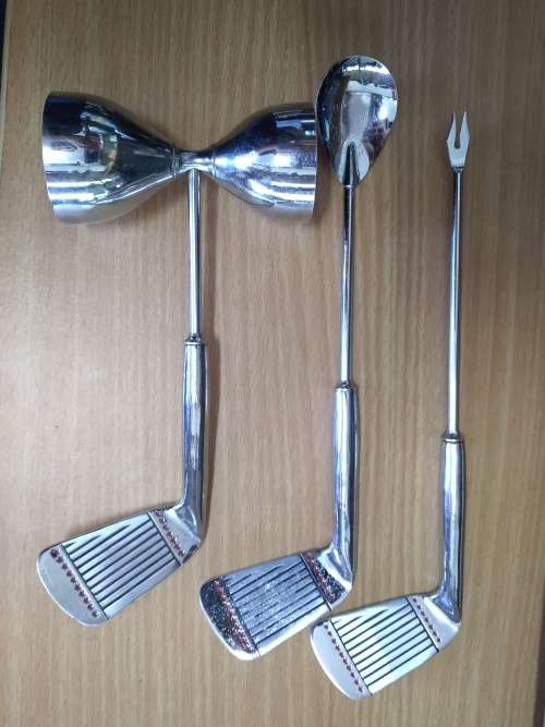 Vintage Golf Theme Cocktail Set 3 Piece - Chrome Plated