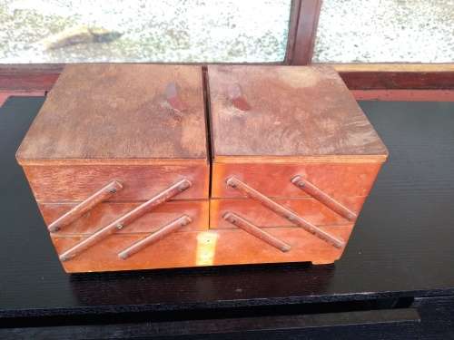 Vintage Wooden Accordion Sewing Box