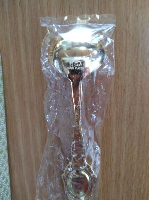 Eetrite 24ct Gold Plated Sugar Spoon Blue Rose Detail