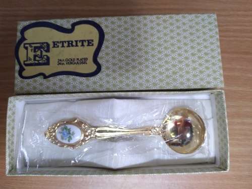 Eetrite 24ct Gold Plated Sugar Spoon Blue Rose Detail