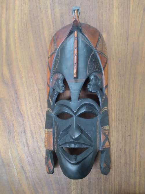 Hand Carved Wood Africana Mask Wall Display (410mm length 155mm width) (QC0955)