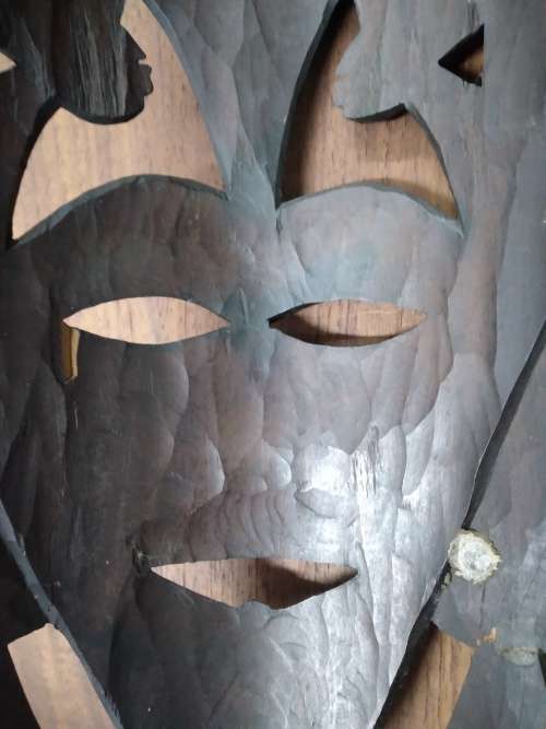 Hand Carved Wood Africana Mask Wall Display (410mm length 155mm width) (QC0955)