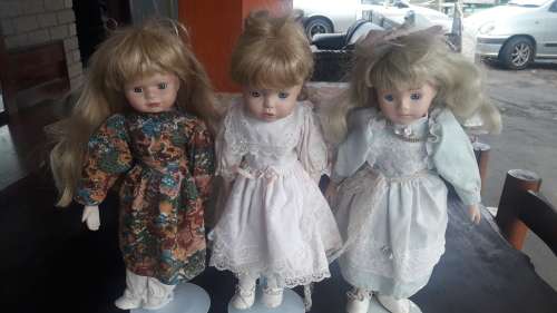 Three Little Girls Porcelain Dolls