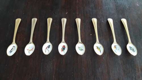 Bird Teaspoons 24k Gold Plated x 8 (QC0899)