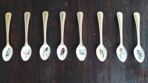 Bird Teaspoons 24k Gold Plated x 8 (QC0899)