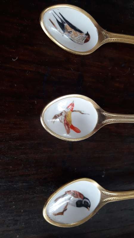 Bird Teaspoons 24k Gold Plated x 8 (QC0899)