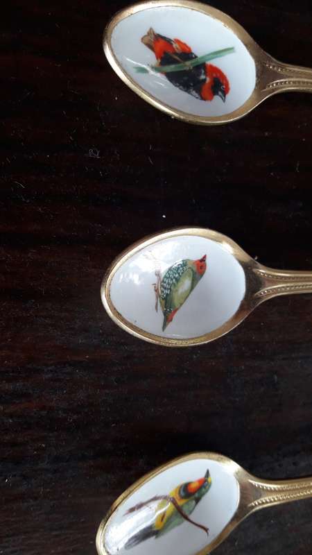 Bird Teaspoons 24k Gold Plated x 8 (QC0899)