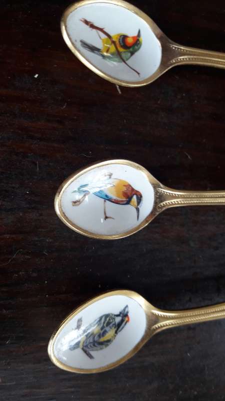 Bird Teaspoons 24k Gold Plated x 8 (QC0899)