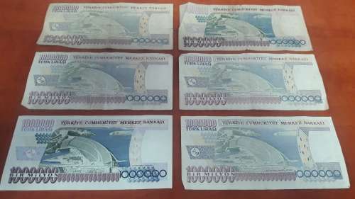 Lot of 6 1970`s 1 000 000 Old Turkish Lira Notes
