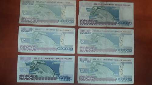 Lot of 6 1970`s 1 000 000 Old Turkish Lira Notes