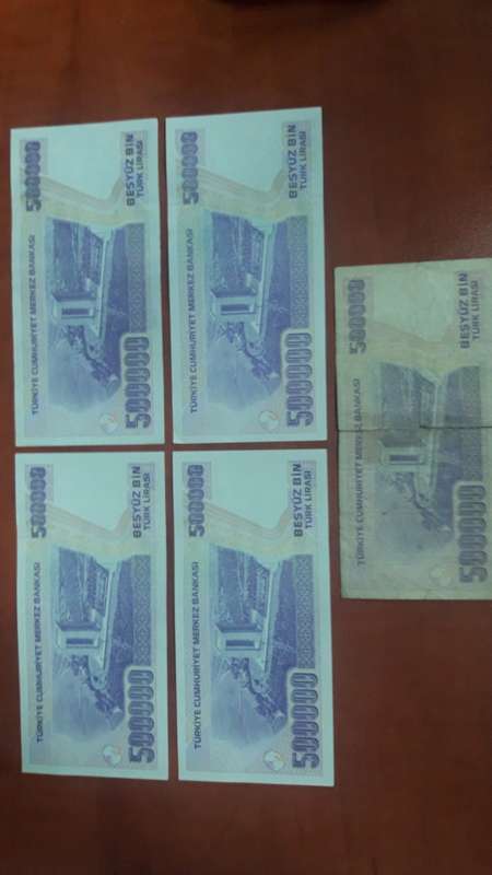 Lot of 5 x 500 000 Old Turkish Lira Notes