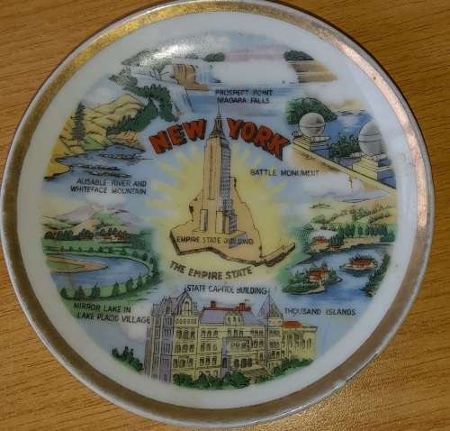 New York state Landmark Souvenir Mini Plate Gold Trim G Nov Co Japan  Porcelain