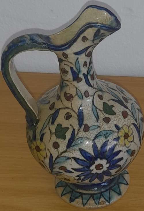 Vintage Jerusalem Palestine Armenian Pottery Pitcher Marked