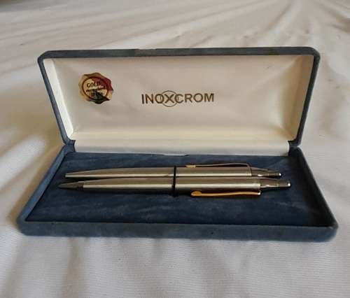 Vintage Inoxcrom Gold Electroplated 23.6 Kts Ballpoint Pen and Pencil Set
