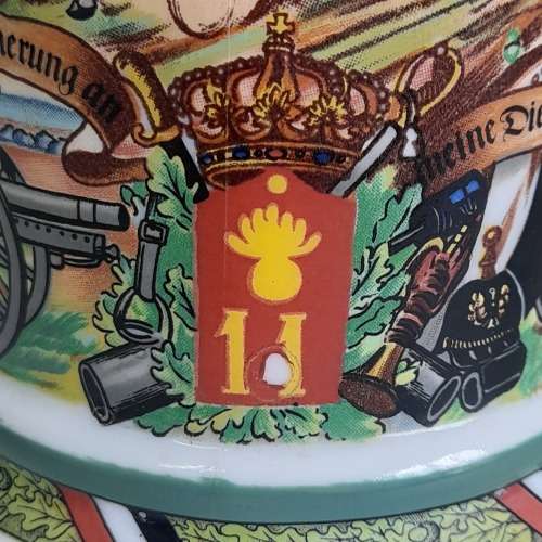 Original BMF Bierseidel Regimental German Milk Glass Pewter Lidded Beer Stein