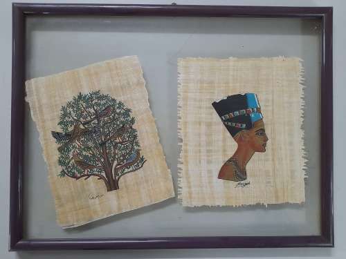 Egyptian Papyrus In Glass, Framed -  Tree of Life and Queen Nefertiti  