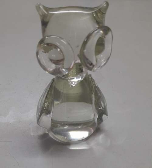 Vintage Glass Owl Paperweight, Controlled Bubbles  