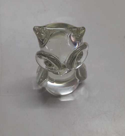 Vintage Glass Owl Paperweight, Controlled Bubbles  