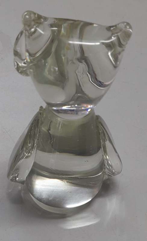 Vintage Glass Owl Paperweight, Controlled Bubbles  