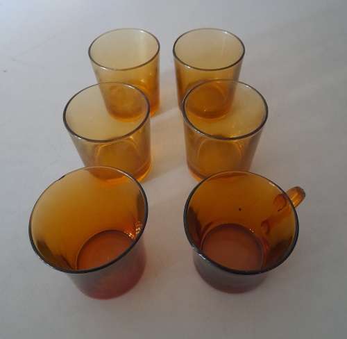 Odd Set Amber Glassware,  5 Glasses & 1 Cup  