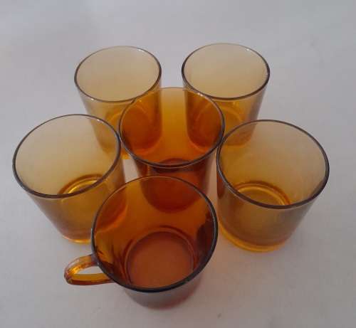 Odd Set Amber Glassware,  5 Glasses & 1 Cup  