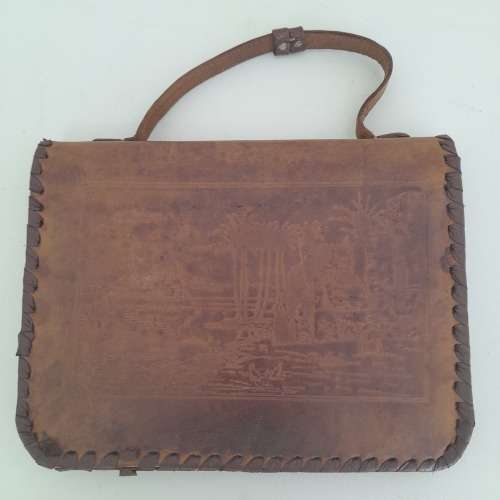 Vintage Deco 1920/30/40s Egyptian Tooled Leather Purse Clutch Handbag