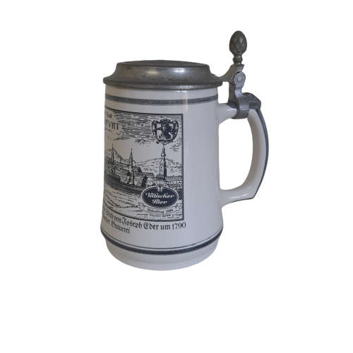 Vintage Vilacher Bier Ceramic Beer Stein With Pewter Lid (QC0471)
