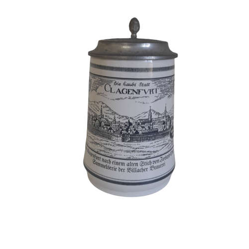 Vintage Vilacher Bier Ceramic Beer Stein With Pewter Lid (QC0471)