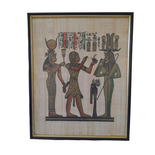 Egyptian Papyrus - 400mm x 300mm` - Seti I, The Priest And Hathor - Plastic Frame and Glass