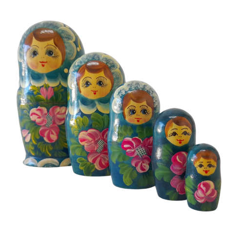 Hand Painted Vintage Wooden Nesting Dolls 5 Piece