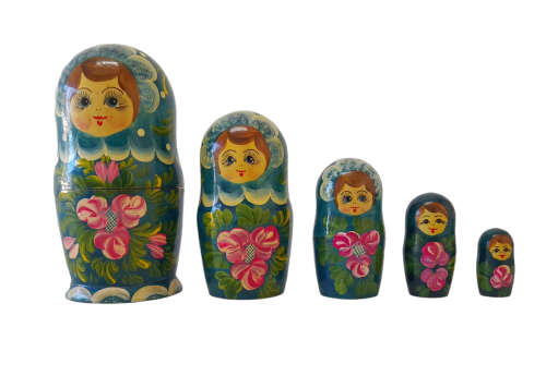 Hand Painted Vintage Wooden Nesting Dolls 5 Piece