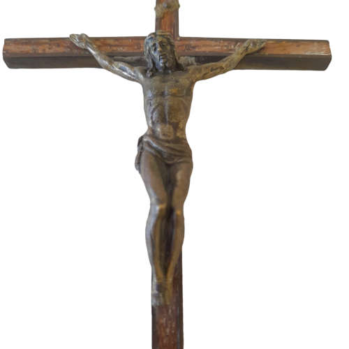 Vintage Brass and Wood Crucifix Wall Hanging (QC1215)