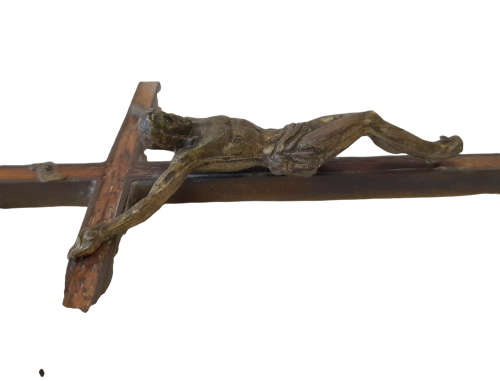 Vintage Brass and Wood Crucifix Wall Hanging (QC1215)
