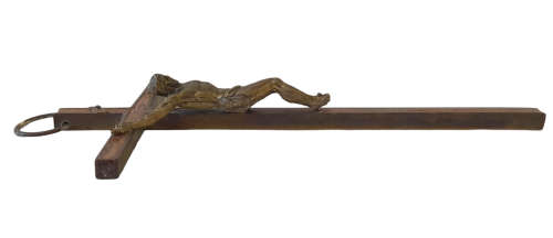 Vintage Brass and Wood Crucifix Wall Hanging (QC1215)