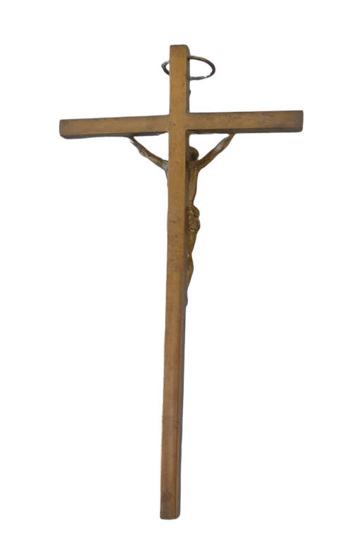 Vintage Brass and Wood Crucifix Wall Hanging (QC1215)